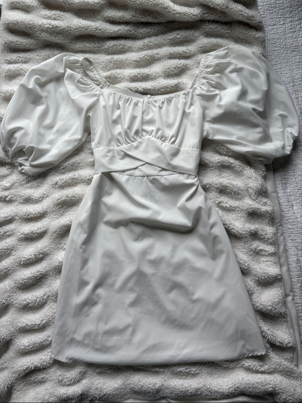 White Puff-Sleeve Mini Dress